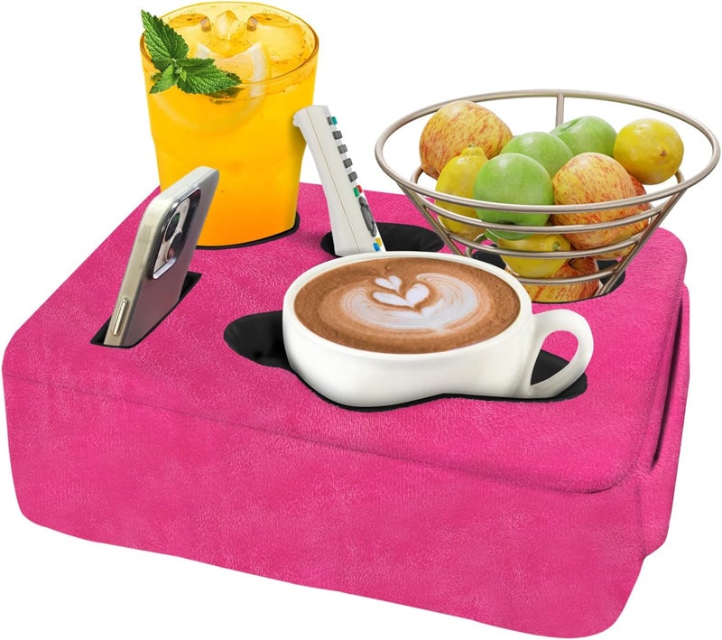 NISDOING Couch Bed Cup Holder Pillow, 5 Hole Couch Drink Holder! Keep Drinks Hand Side and KeepTemp, Prevent Spills and Use Anywhere. Cup Holder for Couch, Bed,Camping,RV,Car,Beach.Pink - Image 1
